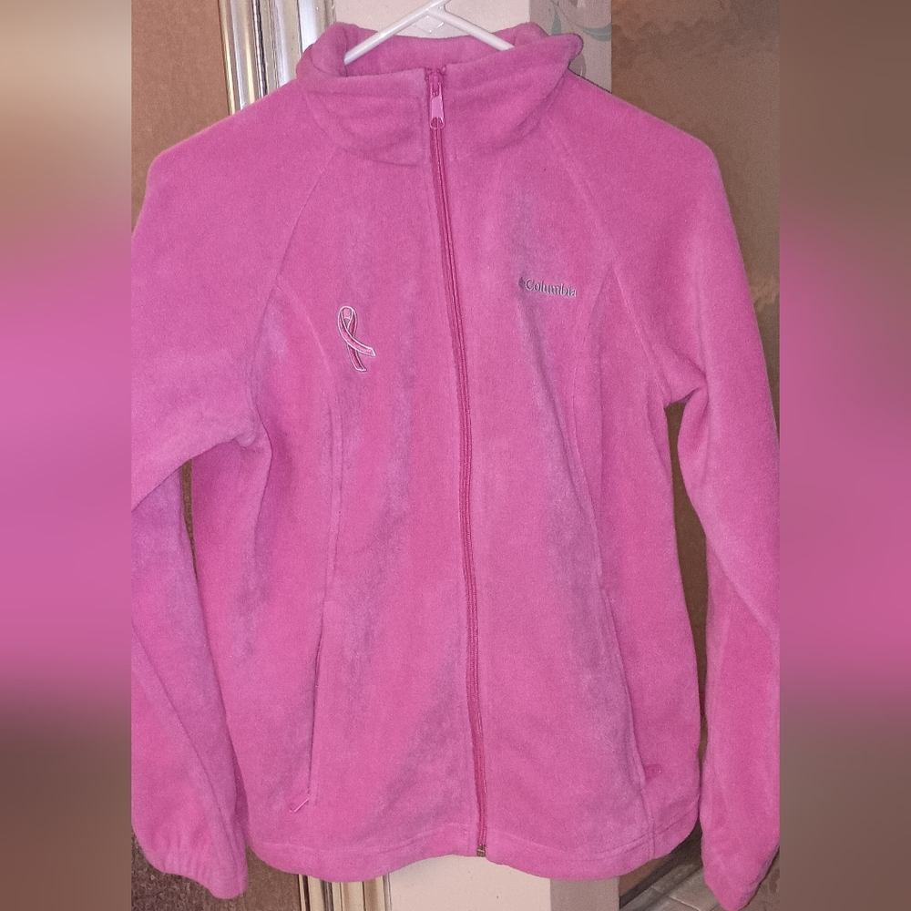 Columbia Ladies M Hot Pink Fleece Jacket Breast Cancer
